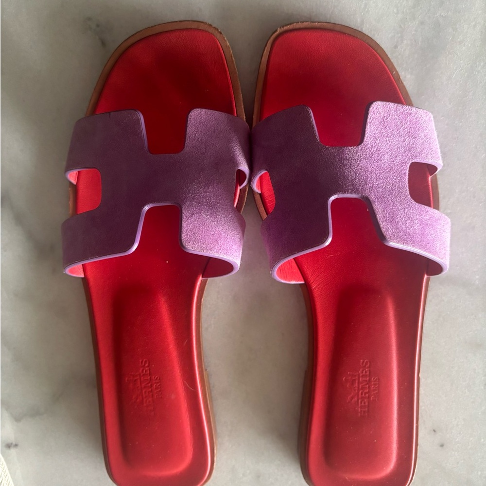 Hermes Oran sandals Red and Purple
